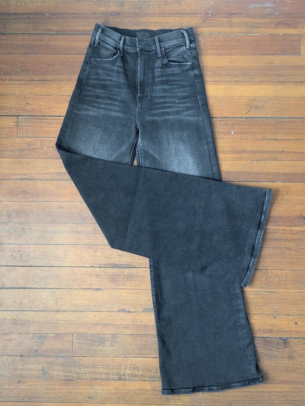 MOTHER Hustler Roller Sneak Jeans 25 Not Today Satan High Rise Wide Leg Flare - Picture 5 of 16